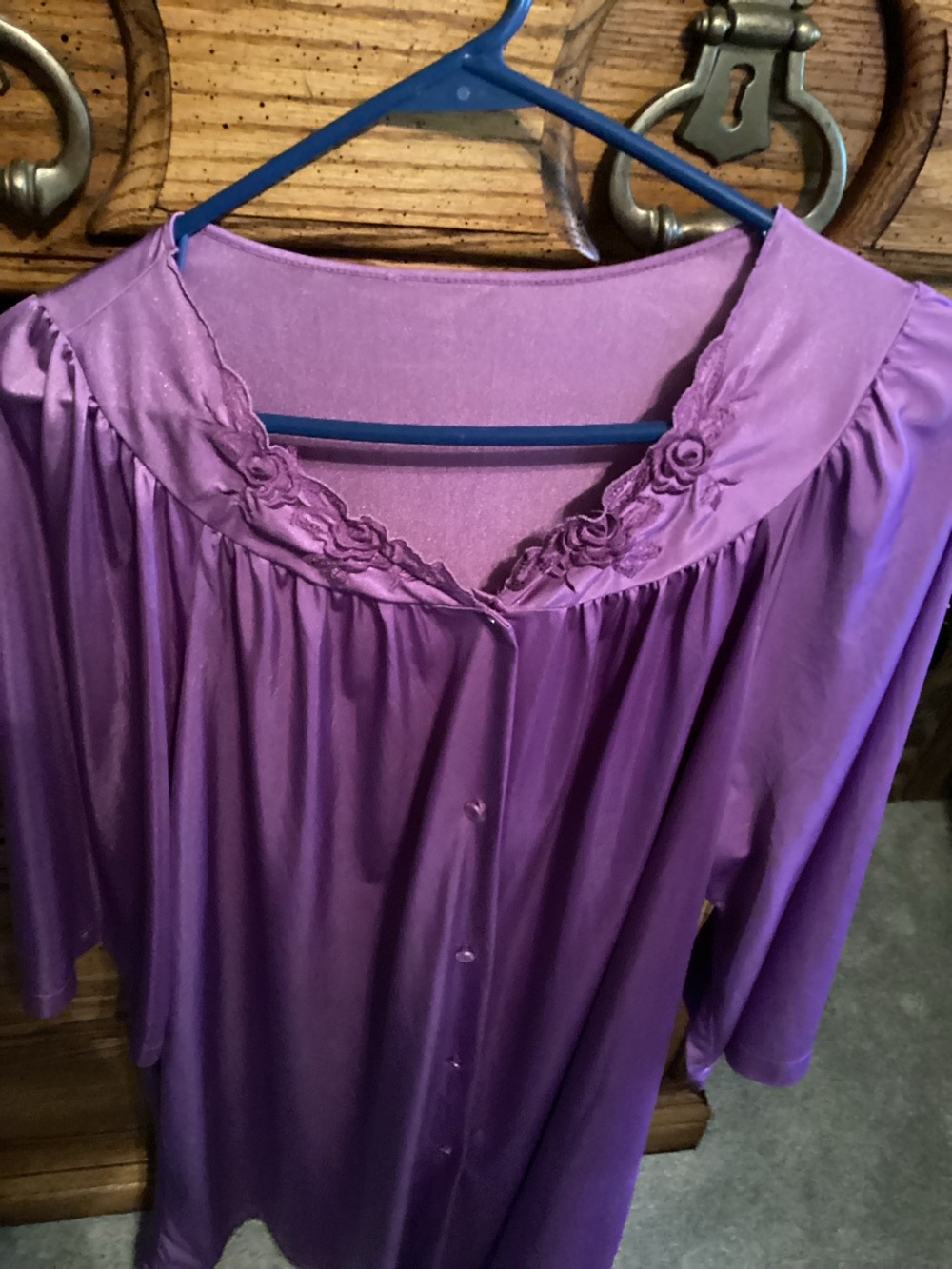 Shadowline purple button up ladies robe,